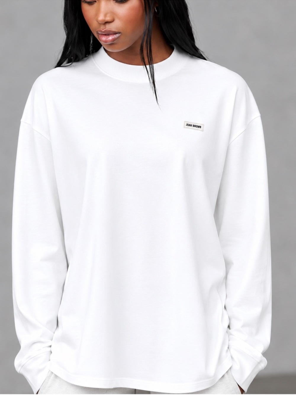 ♡ Joah Brown RARE Logo Patch Long Sleeve Tee Bright White
